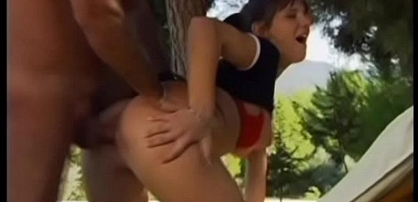  Busty young beauty in sexy shorts Claudia Antonelli gets nailed outdoors
